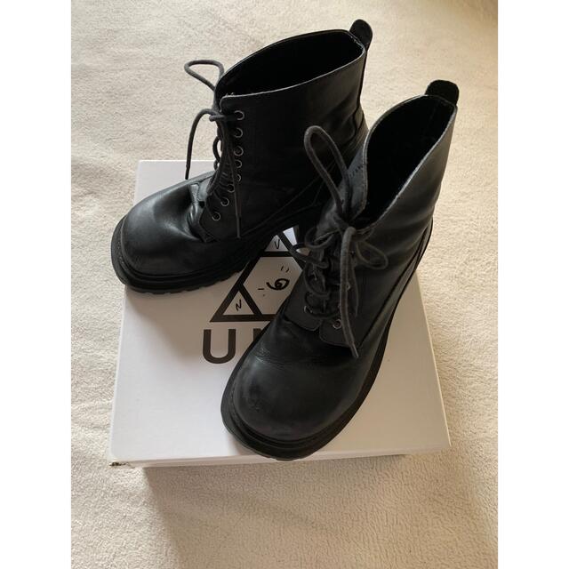unif 厚底 レースアップ 編み上げ ブーツ ブラック レザー 大人も着