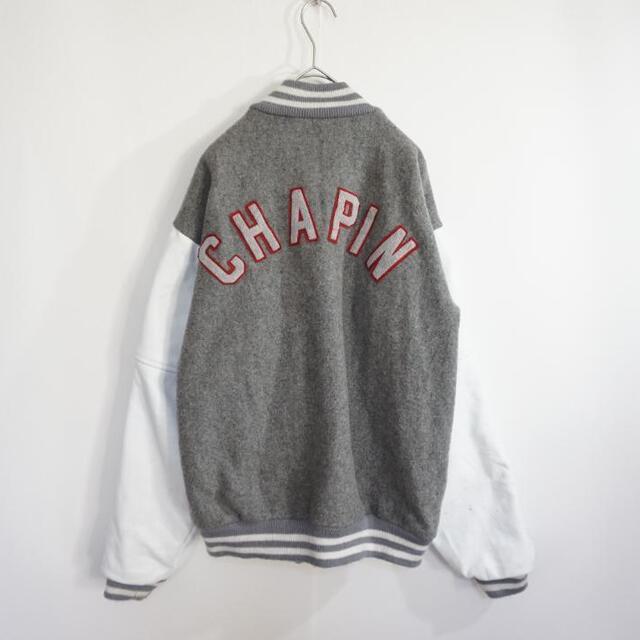 古着 スタジャン カレッジ アメリカ製 アーチロゴ グレー 刺繍 袖