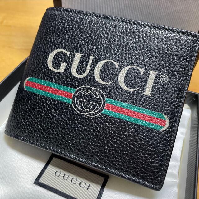 【期間限定送料無料】 Gucci 二つ折り財布　グッチ　ヴィンテージ　レザー　ブラック GUCCI - 折り財布