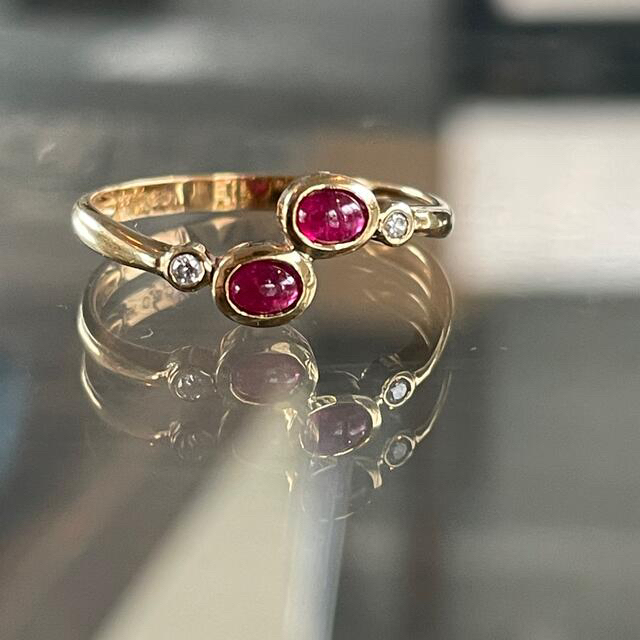 パールvintage TwinRubyring  ルビーダイヤモンドリング 18k