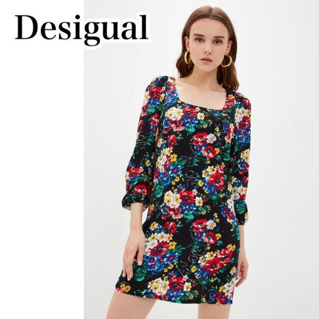 Desigual】赤 レッド 花柄ミニワンピース フラワーミニドレス 買得