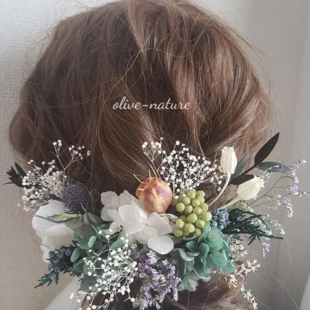 激安本物 ヘッドドレス~グリーンパープルボタニカルstyle~髪飾り
