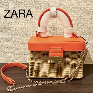 ザラ(ZARA)の【未使用品】ZARA オレンジ トップハンドル ラタンバッグ(ショルダーバッグ)