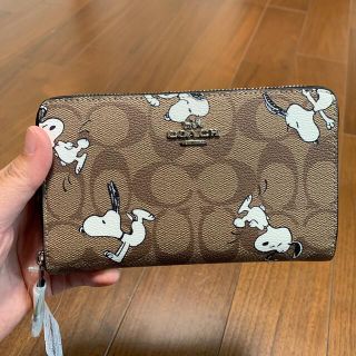 コーチ(COACH)の少し訳あり　4123 コーチ　　長財布　ブラウンシグネチャー　×スヌーピーコラボ(財布)