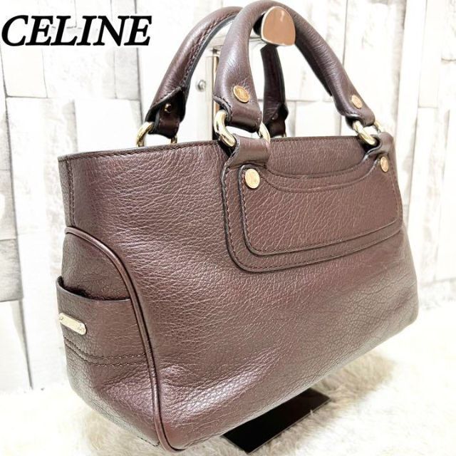 美品】セリーヌ トリオンフ ブギーバッグ ゴールド金具 レザー 全国送料無料 CELINE ブランド 白 ロゴ金具 シボ革 レザー ブギーバッグ トリオンフ ハンドバッグ
