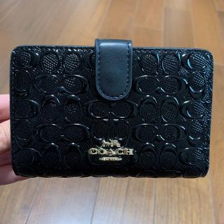 コーチ(COACH)の本体のみ　二つ折り財布　中レッドブラウン×ブラックエナメル(財布)