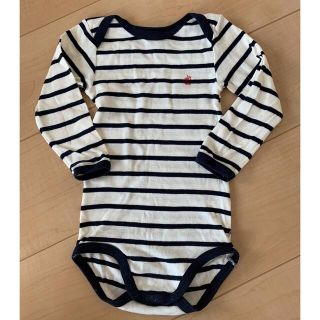 プチバトー(PETIT BATEAU)の●プチバトー●ロンパース　ボディスーツ　ボーダー　紺色　18m  80㎝相当(ロンパース)