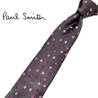 ポールスミス(Paul Smith)の【美品】Paul Smith ポールスミス ネクタイ ドット柄 グレー ピンク(ネクタイ)