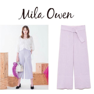 ミラオーウェン(Mila Owen)のミラオーウェン Mila Owen ベルト付 リネン ステッチ ワイドパンツ(カジュアルパンツ)