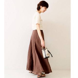 プラージュ(Plage)のPlage Linen Flared スカート ブラウン プラージュ(ロングスカート)