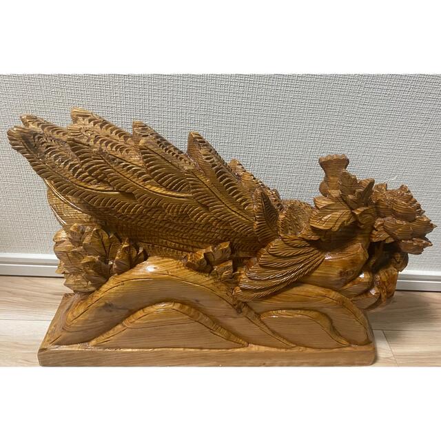 1着でも送料無料 木彫り牡丹に鳳凰(40cm) 彫刻+オブジェ