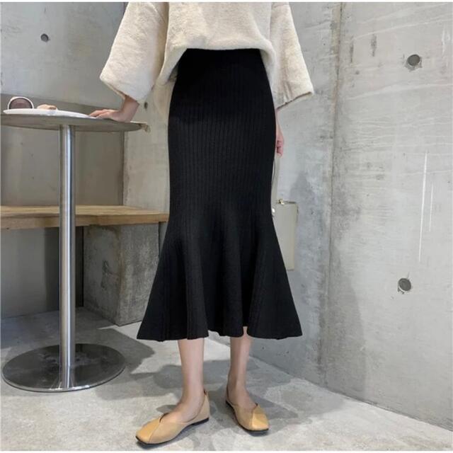 レディース　リブニット　マーメイドスカート　韓国　大人気 レディースのスカート(ロングスカート)の商品写真