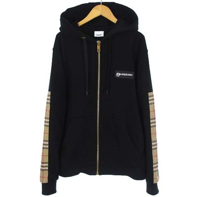 BURBERRY(バーバリー)のバーバリー 21SS パーカー ノバチェック 切替 袖ロゴ ゴールド金具 黒 M メンズのトップス(パーカー)の商品写真