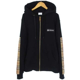 バーバリー(BURBERRY)のバーバリー 21SS パーカー ノバチェック 切替 袖ロゴ ゴールド金具 黒 M(パーカー)