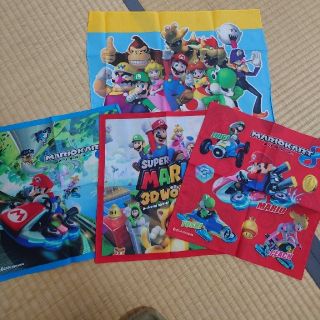 マリオ　ハンカチ3枚とランチクロス1枚(弁当用品)