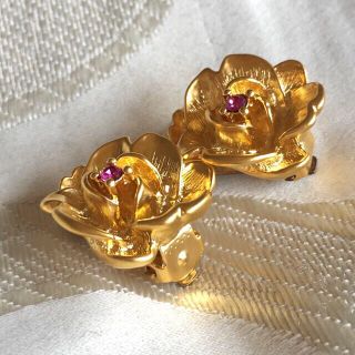 グリモワール(Grimoire)の花形イヤリング ゴールド×紫ピンク ヴィンテージ 美品(イヤリング)