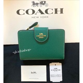 ♢COACH♢グリーン　緑❤️ロゴ　二つ折り財布✨