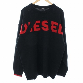 ディーゼル(DIESEL)のディーゼル ニット セーター クルーネック 長袖 ロゴ コットン XL 黒 赤(ニット/セーター)