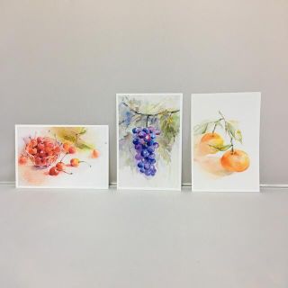 あー18印刷絵葉書3枚セット　水彩画　ミニ絵(アート/写真)