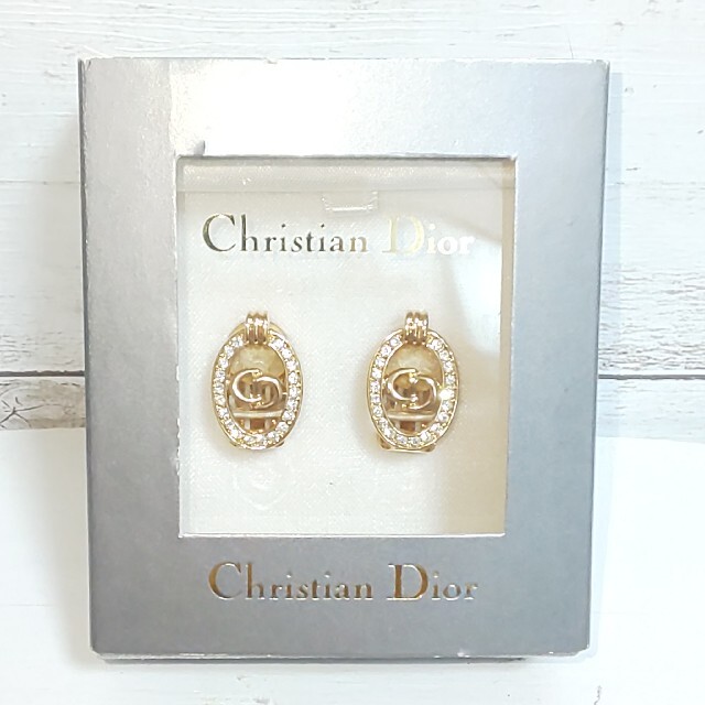 希少 Christian Dior ロゴ ラインストーン イヤリング オンライン