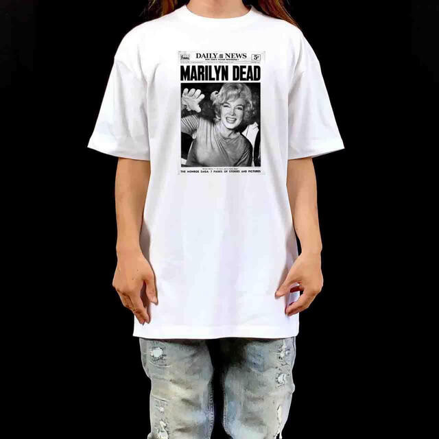 新品 マリリンモンロー 死亡 訃報ニュース 新聞誌面 Tシャツ 新品 マリリンモンロー 死亡 訃報ニュース 新聞誌面 Tシャツ