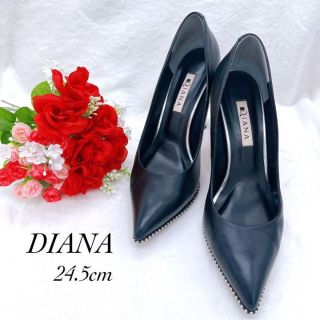 ダイアナ(DIANA)のダイアナ　パンプス　プラットフォーム　黒　24.5　シルバー　チェーン　スタッズ(ハイヒール/パンプス)