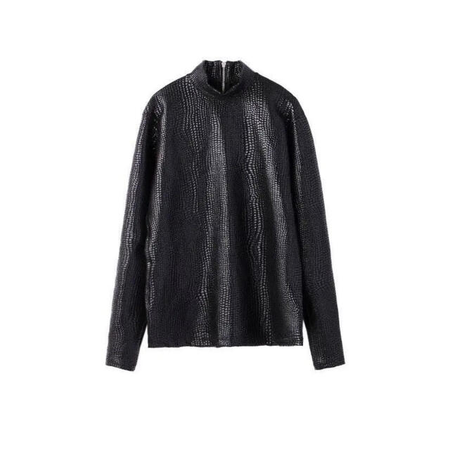 希少 ジョンローレンスサリバン ハイネック クロコダイル 3Dニット 20aw ジョンローレンスサリバン 20AW レザー ジャケット クロコダイル