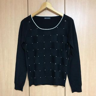 ミッシュマッシュ(MISCH MASCH)の新品　MISCH MASCH  パール&ビジュー　春薄手セーター　黒　Ｍサイズ(ニット/セーター)