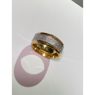 新品　ステンレススチール　12号　男女兼用　金属製　隕石パターン　金色 111(リング(指輪))