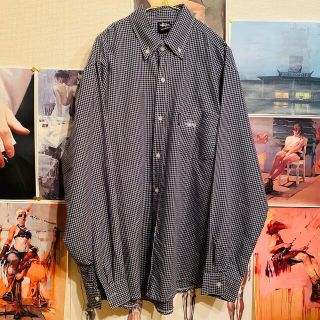 ステューシー チェックシャツ 長袖 ボタンダウン ストリート トップス コットン100％ メンズ Mサイズ ネイビー STUSSY