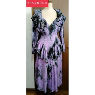 MAICK HAROLD PARIS TM　ロング　ドレス　ワンピース　紫×黒(ロングドレス)