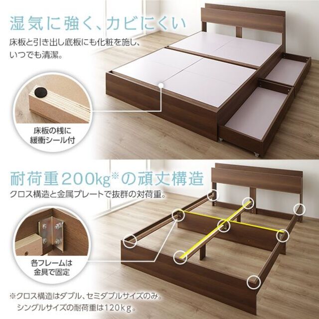 マットレス ベッド 収納付き 引き出し付きナチュラル シングル ...
