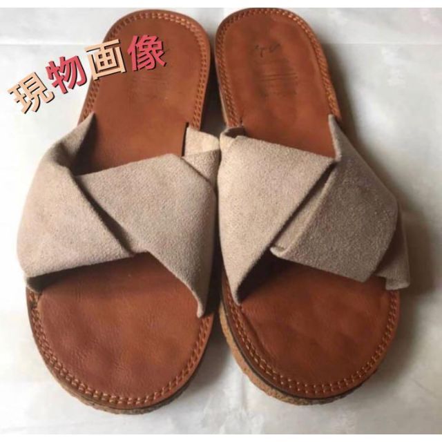 初回限定】 シンプルでお洒落 リボン サンダル ベージュ ぺたんこ