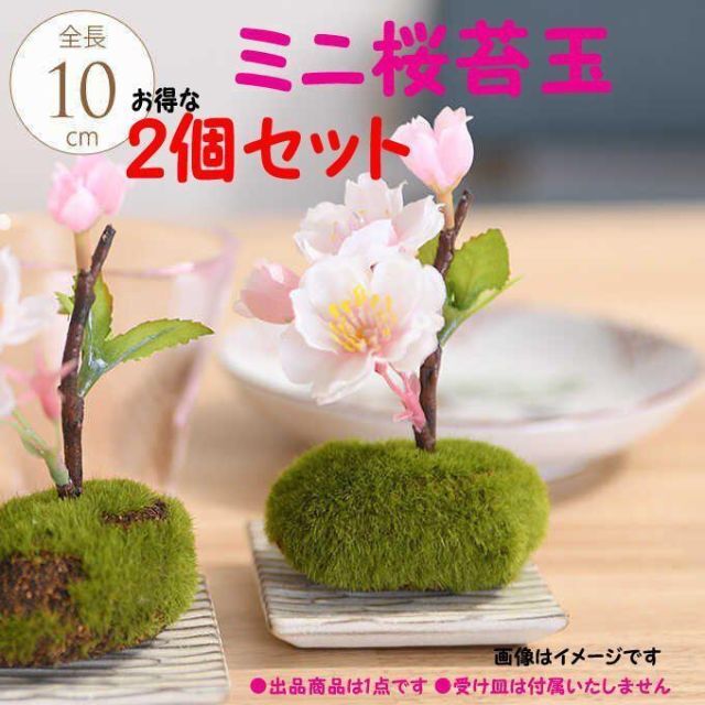 【新品/2個セット】ミニ桜苔玉 造花 花材 置物 インテリア アートフラワー ハンドメイドのフラワー/ガーデン(その他)の商品写真