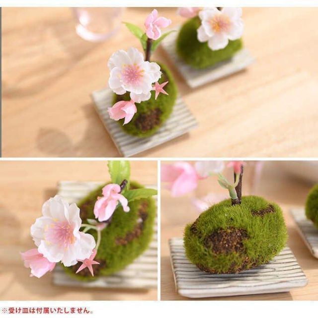 【新品/2個セット】ミニ桜苔玉 造花 花材 置物 インテリア アートフラワー ハンドメイドのフラワー/ガーデン(その他)の商品写真