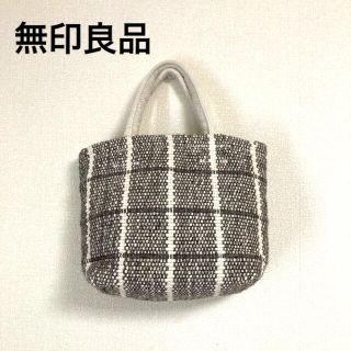 ムジルシリョウヒン(MUJI (無印良品))の美品☆インドの手織り ミニトートバッグ（ウールチェック）ブラウンチェック(トートバッグ)