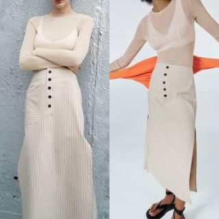 ザラ(ZARA)の美品ZARAザラ完売ストライプスリットスカート(ロングスカート)