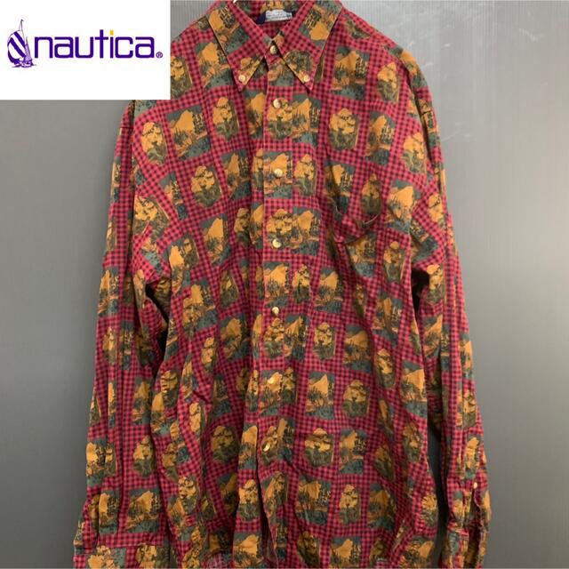 【NAUTICA】(ノーティカ) 総柄BDシャツ オールド 90s US