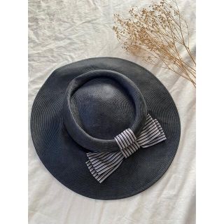 グリモワール(Grimoire)のvintage hat《maxim ボーダーリボンのハット》ヴィンテージレトロ(麦わら帽子/ストローハット)