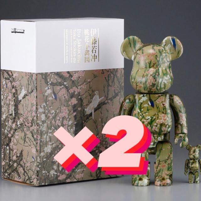 全高約70mm400%BE@RBRICK 伊藤若冲「桃花小禽図」 100% ＆ 400% 2個セット