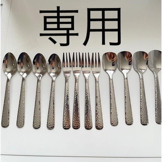 SALE 燕三条　槌目　シルバー　デザートスプーンフォーク　アイススプーン　(カトラリー/箸)