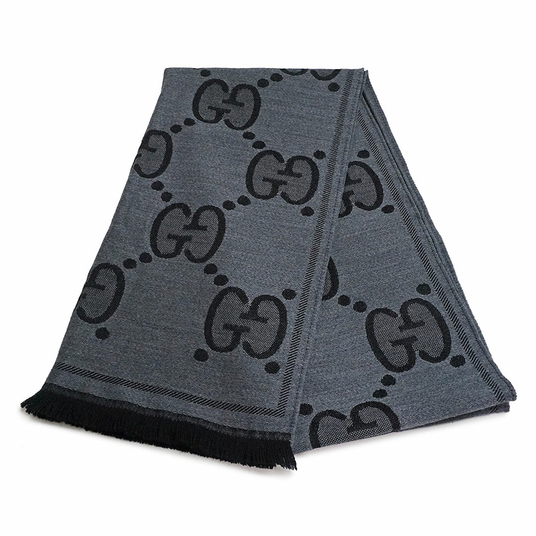 グッチ GGウール ジャカード スカーフ マフラー グレー 黒(新品・未