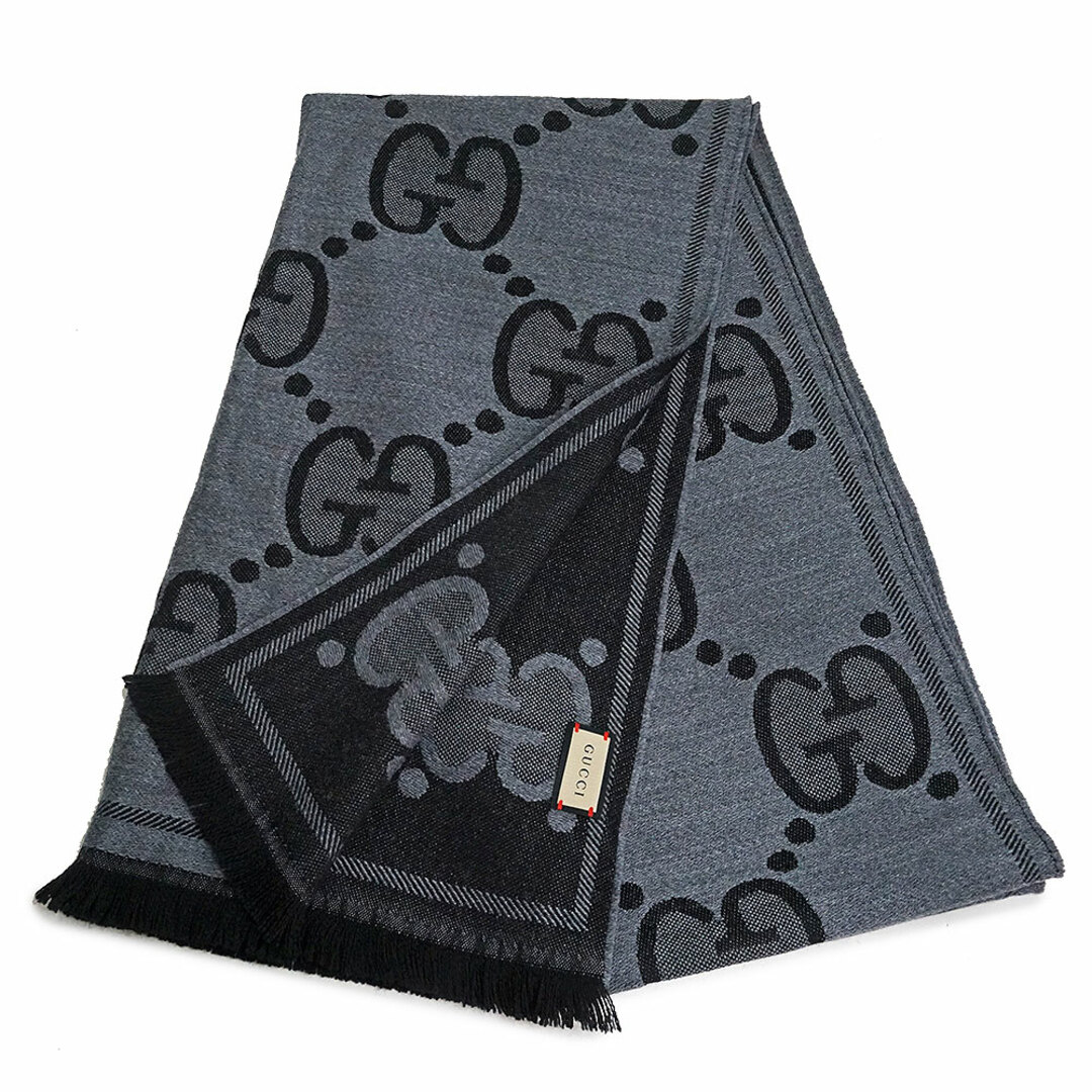 Gucci - グッチ GGウール ジャカード スカーフ マフラー グレー 黒