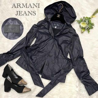 アルマーニジーンズ(ARMANI JEANS)の【美品】ARMANI JEANS 希少素材ポリアミド フード付 ジャケット(ブルゾン)