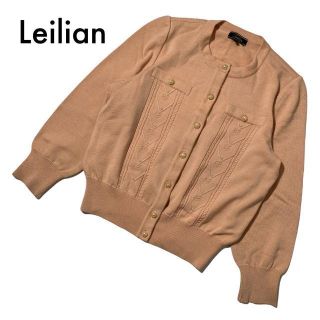 レリアン(leilian)のレリアン 長袖レトロニットカーディガン 飾りボタン パール11大きいサイズ 古着(カーディガン)