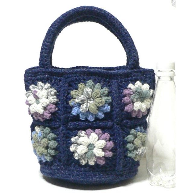ぷっくりお花のニットバッグモチーフ 手編み ハンドメイド6の