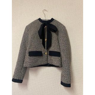 ZARA リボンディテール テクスチャーブレザー ツイードジャケット sサイズ