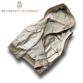 ブルネロクチネリ(BRUNELLO CUCINELLI)のF88★美品★極上レザーフードつきベスト ブルネロクチネリ パーカー ジレ(パーカー)