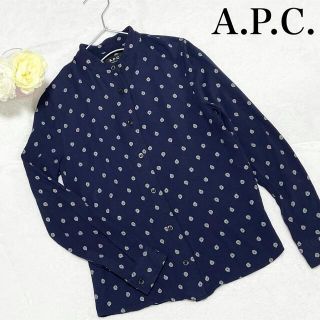 アーペーセー(A.P.C)のA.P.C.  ブラウス　ノーカラー　ネイビー　レアデザイン　匿名発送(シャツ/ブラウス(長袖/七分))