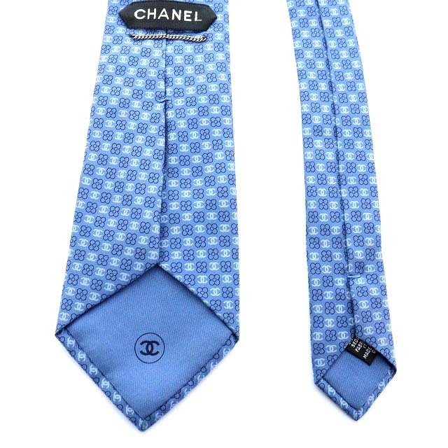 CHANEL(シャネル)のシャネル CHANEL ワイドタイ ネクタイ ココマーク 総柄 シルク 青 メンズのファッション小物(ネクタイ)の商品写真